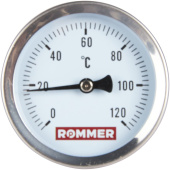 ROMMER Термометр биметаллический 63 мм 120 градусов с погружной гильзой 75 мм 1/2 — фото, характеристики, купить в NOJABRSK-CLIMBO
