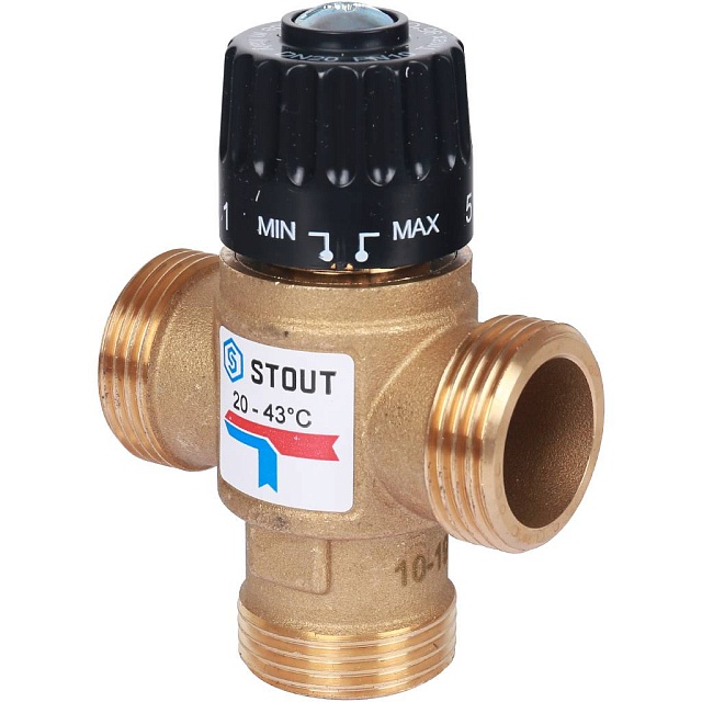 Термостатический смесительный клапан для систем отопления и ГВС STOUT G 1” M, 20-43°С KV 2,5 м3/ч — фото, характеристики