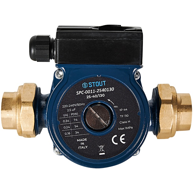 Циркуляционный насос STOUT 25-40/130 220/240V 50Hz с латунными гайками G 1 1/2 x Rp 1 — фото, характеристики