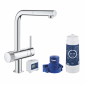 Смеситель для кухни GROHE Blue Pure Minta, без электроники с L-образным выдвижным изливом, для подачи смешанной и фильтрованной воды, с головкой для фильтра и счетчиком, хром (30382000) — фото, характеристики, купить в NOJABRSK-CLIMBO