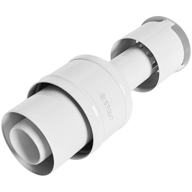 STOUT SCR-8610-800001 STOUT Оголовок вертикальный с ветрозащитой конденсац. коакс. D60(п)/100(п) БЕЛЫЙ узкий — фото, характеристики
