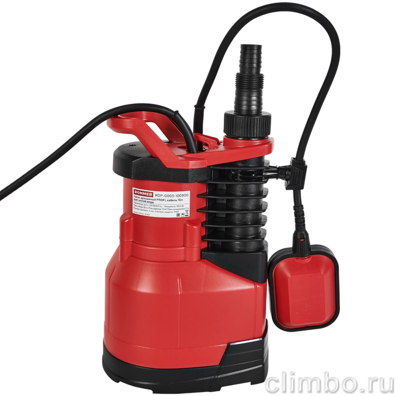 Насос дренажный ROMMER PROFI, кабель 10м, 900 Вт, для чистой воды — фото, детали конструкции