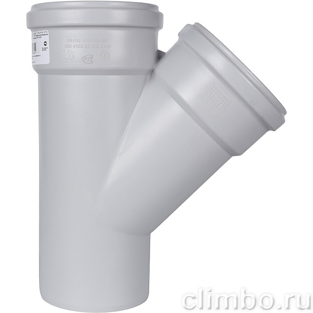 Тройник канализационный бесшумный STOUT D110x110/ 45° — фото, детали конструкции