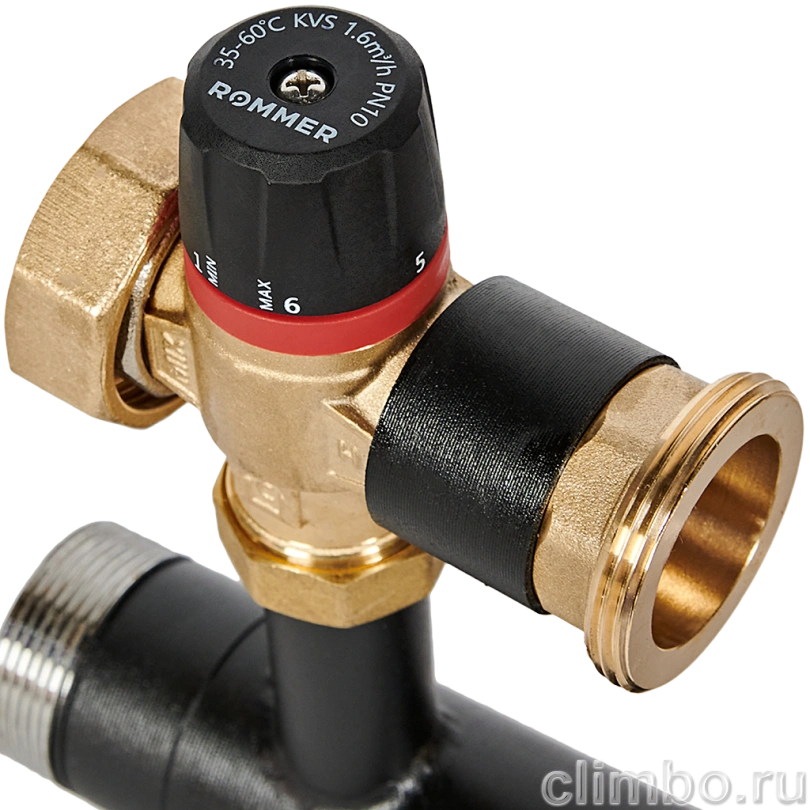 Насосная группа ROMMER с термостатическим смесительным клапаном (35-60°С) 1 без насоса — фото, детали конструкции