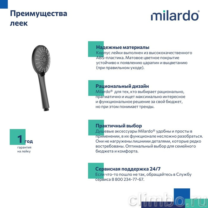 Лейка для душа, черная матовая, 5F, Ideal Spa, Milardo — фото товара