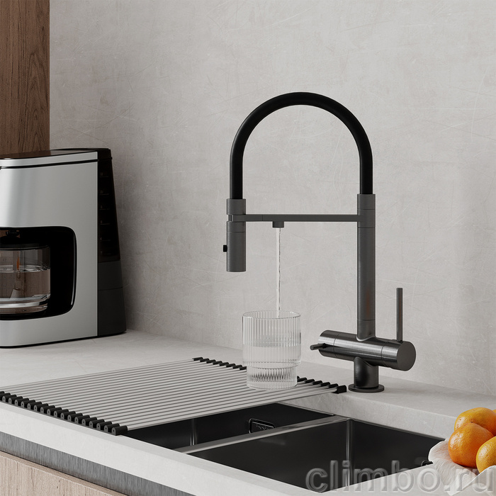 Смеситель для кухни с фильтром и гибким изливом, графит, Ace, IDDIS — фото товара