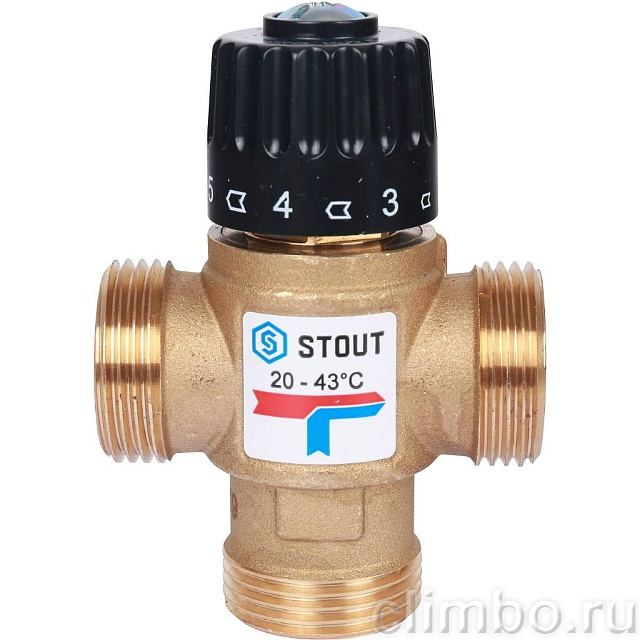 Термостатический смесительный клапан для систем отопления и ГВС STOUT G 1” M, 20-43°С KV 2,5 м3/ч — фото, детали конструкции