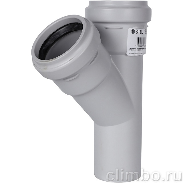 Тройник канализационный бесшумный STOUT D58x58/ 45° — фото, детали конструкции