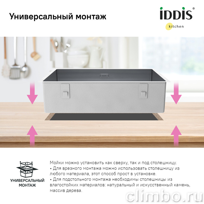 Мойка, нерж. сталь, универсального монтажа, графит, 740*440,  Edifice, IDDIS — фото товара