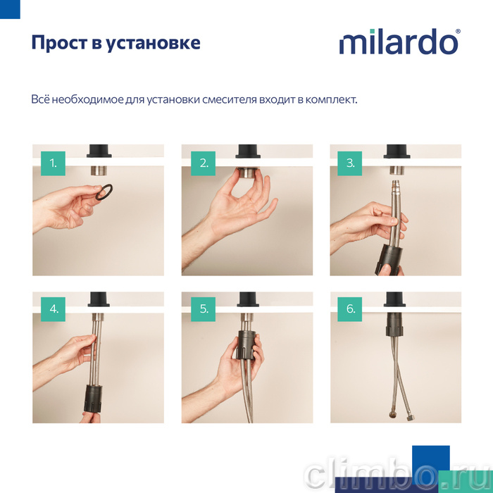 Смеситель для настольного  умывальника, черный матовый, Rora, Milardo, RORBL01M01 — фото товара